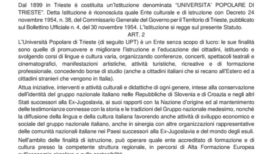 Statuto dell’Università Popolare di Trieste